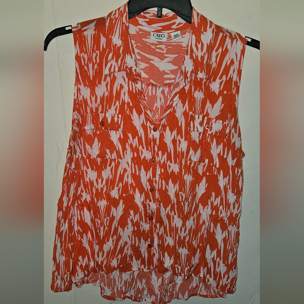 Cato Vibrant Orange and White Blouse